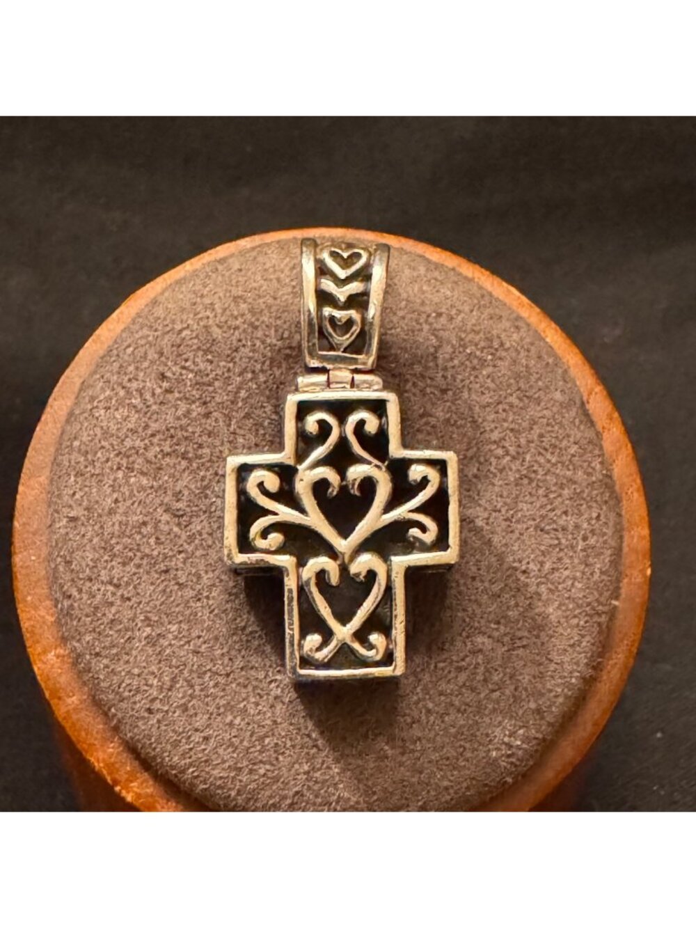 Sterling Silver 925 Scroll Heart Design Cross Pendant Size 1.25" Length